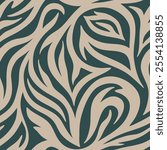 Dark abstract vector seamless pattern. Simple minimal swirled gray wavy lines on blue background. Classic smooth shapes repeat design for wallpaper, interior decor, textile. Luxurious elegant motif