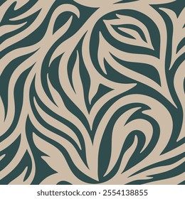 Dark abstract vector seamless pattern. Simple minimal swirled gray wavy lines on blue background. Classic smooth shapes repeat design for wallpaper, interior decor, textile. Luxurious elegant motif