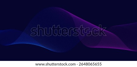 Dark abstract wave background. Shiny moving lines design element. Modern purple blue gradient flowing wave lines. Futuristic technology concept.
