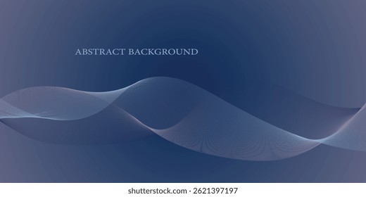Plano de Fundo de Onda Abstrata Escura com Linhas Azuis Suaves e Fluxo de Gradiente