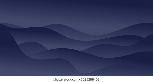 Dunkler abstrakter Wellenhintergrund mit glatten Farbverlauf-Kurven. Perfekt für modernes Webdesign, Präsentationsfolien, Banner oder digitale Kunstprojekte. Elegante, minimale und vielseitige Kulisse.