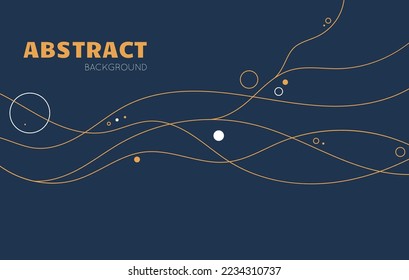 Dark abstract wavy background with dots and circles with white and gold colors. Horizontal background template with dynamic shapes and waves on black background. Trendy colors vector illustration.