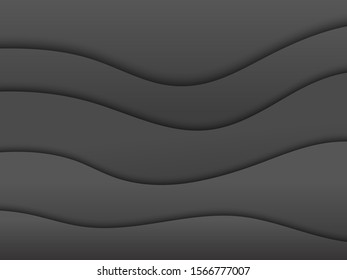 Dark abstract wavy horizontal background with gray paper waves. Vector illustration