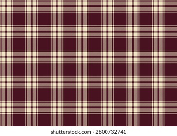 Dark academia plaid seamless pattern, preppy maroon and cream tartan check background for book covers