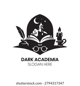 Dark Academia utilizes clever negative space to evoke literary mystery. This Dark Academia emblem blends classic reading elements seamlessly, ensuring Dark Academia enthusiasts receive a timeless visual vector representing vintage intelligence and nocturnal studying.