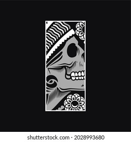 Dark, Aesthetic, Gothic, Minimalist Day Of The Dead Skull Tattoo Style Vector T-shirt Illustration