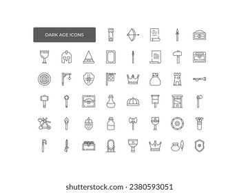 Dark age Vector Line Icons set. Contains such Icons as , Sword, elixir, tower and more.