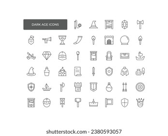 Dark age Vector Line Icons set. Contains such Icons as , Sword, elixir, tower and more.