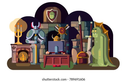The dark ages' game, virtual reality, gamer vector illustration