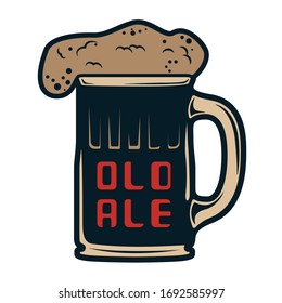 Dark ale colorful mug with craft beer in vintage style isolated illustration