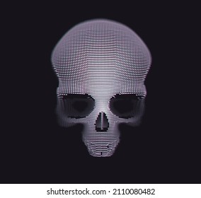 Dark Alien Skull Stylized Halftone Vector. White Skull Sign. Game Over Death Concept. Vector Illustration.