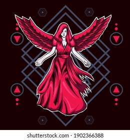 ángel oscuro con fondo sagrado de geometría