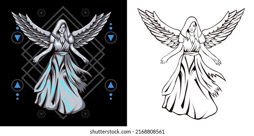 dark angel vector illustration with sacred geometry background