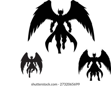 Dark Angel Warrior Silhouette Vetor com grandes asas, Fantasy Demon Hero Shadow Design de personagens para jogos de logotipo