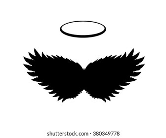 Dark Angel Wings, feathers and halo. Vector icons, logos, design and graphic elements. 