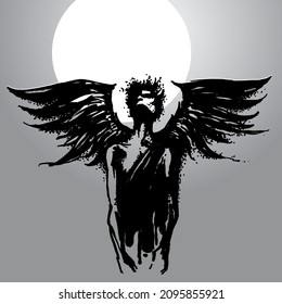 Dark angel with wings. Lucifer