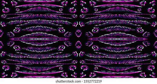 Dark Animal Skin Vector Seamless Pattern. Purple Puma Exotic African Pattern. Neon Cheetah Fur Luxury Print. India Jungle Animal Wallpaper. Black Animal Print