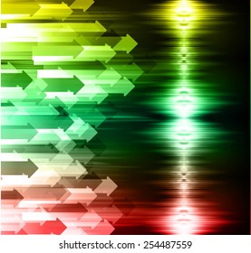 Dark arrow colorful Light Abstract Technology background for computer graphic website internet. text box. Brochure. Sound waves