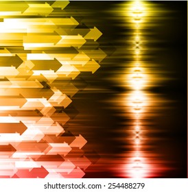 Dark arrow orange Light Abstract Technology background for computer graphic website internet. text box. Brochure. Sound waves