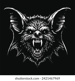 Dark Art Bat Beast Horror Helloween Skull Grunge Vintage Style Black White