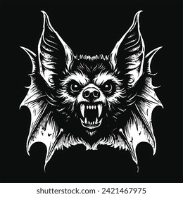 Dark Art Bat Beast Horror Helloween Skull Grunge Vintage Style Black White