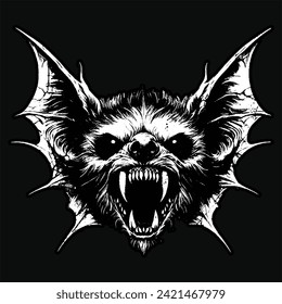 Bate de arte oscuro Bat Bestia Horror Helloween Skull Grunge Estilo de la cosecha Negro Blanco