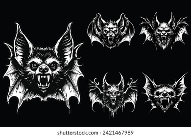 Dark Art Bat Beast Horror Helloween Skull Grunge Vintage Style Black White