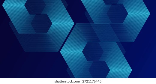 Fundo azul de arte escura com padrão de linhas geométricas hexágono. Abstrato linhas de hexágono brilhante moderno abstrato