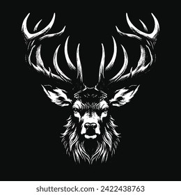 Dark Art Deer Stag Beast With Big Horn Animal Skull Horror Vintage Grunge Style illustration for Merch