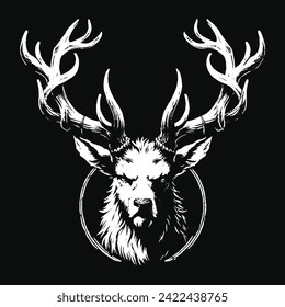 Dark Art Deer Stag Beast With Big Horn Animal Skull Horror Vintage Grunge Style illustration for Merch