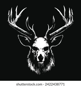 Dark Art Deer Stag Beast With Big Horn Animal Skull Horror Vintage Grunge Style illustration for Merch