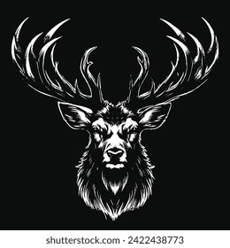 Dark Art Deer Stag Beast With Big Horn Animal Skull Horror Vintage Grunge Style illustration for Merch