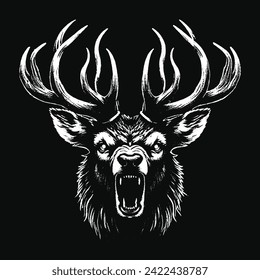 Dark Art Deer Stag Beast With Big Horn Animal Skull Horror Vintage Grunge Style illustration for Merch