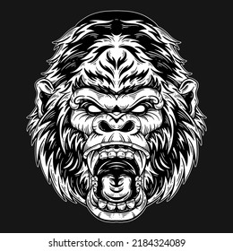 Dark Art King Kong Monkey Ape Head Beast Hand Drawn Hatching Style