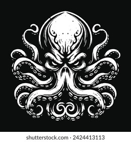Dark Art Octopus Beast tentacles squid skull horror Tattoo Grunge Vintage Style illustration