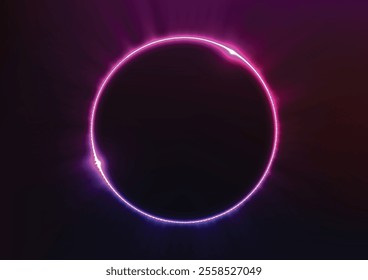 Dark art purple digital ring space light line background vector illustration.