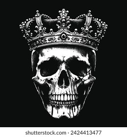 Dark Art Skull Crown Skull King Throne Vintage Grunge Tattoo illustration Black White