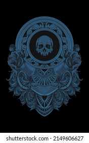 Dark art skull head human with ornament Illustration