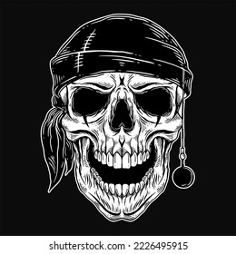 Dark Art Skull pirates captain Skeleton Vintage illustration for clothing apparel