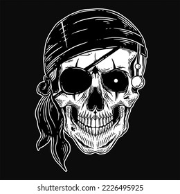 Dark Art Skull pirates captain Skeleton Vintage illustration for clothing apparel