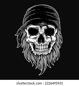 Dark Art Skull pirates captain Skeleton Vintage illustration for clothing apparel