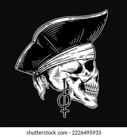 Dark Art Skull pirates captain Skeleton Vintage illustration for clothing apparel