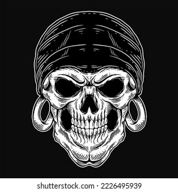 Dark Art Skull pirates captain Skeleton Vintage illustration for clothing apparel