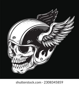 Dunkle Kunst Skull Rider Biker Retro Vintage Tattoo Helmet Motorrad Handgezeichnet Style Illustration