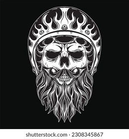 Dark art Skull Rider bikers retro Vintage Tattoo Helmet Motorcycle Hand drawn Style illustration