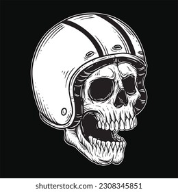 Dark art Skull Rider Man Face bikers retro Vintage Tattoo Helmet Motorcycle custom illustration