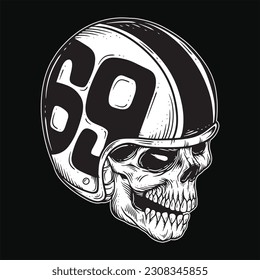 Dark art Skull Rider Man Face bikers retro Vintage Tattoo Helmet Motorcycle custom illustration