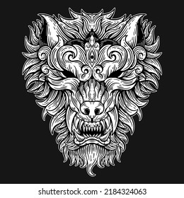 Estilo De Cabeza De Lobo De Arte Oscuro De La Mano De La Cabeza