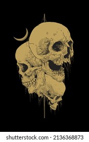 Dark art Art work Skull Demon Head human with moon Illustration Black art