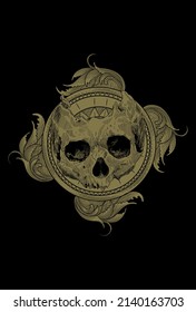 Dark art Art work Skull Demon Head human Illustration Black art with Ornament